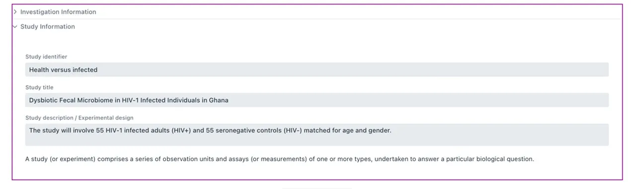 Investigation/Study information