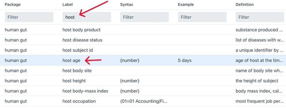 Sample metadata selection