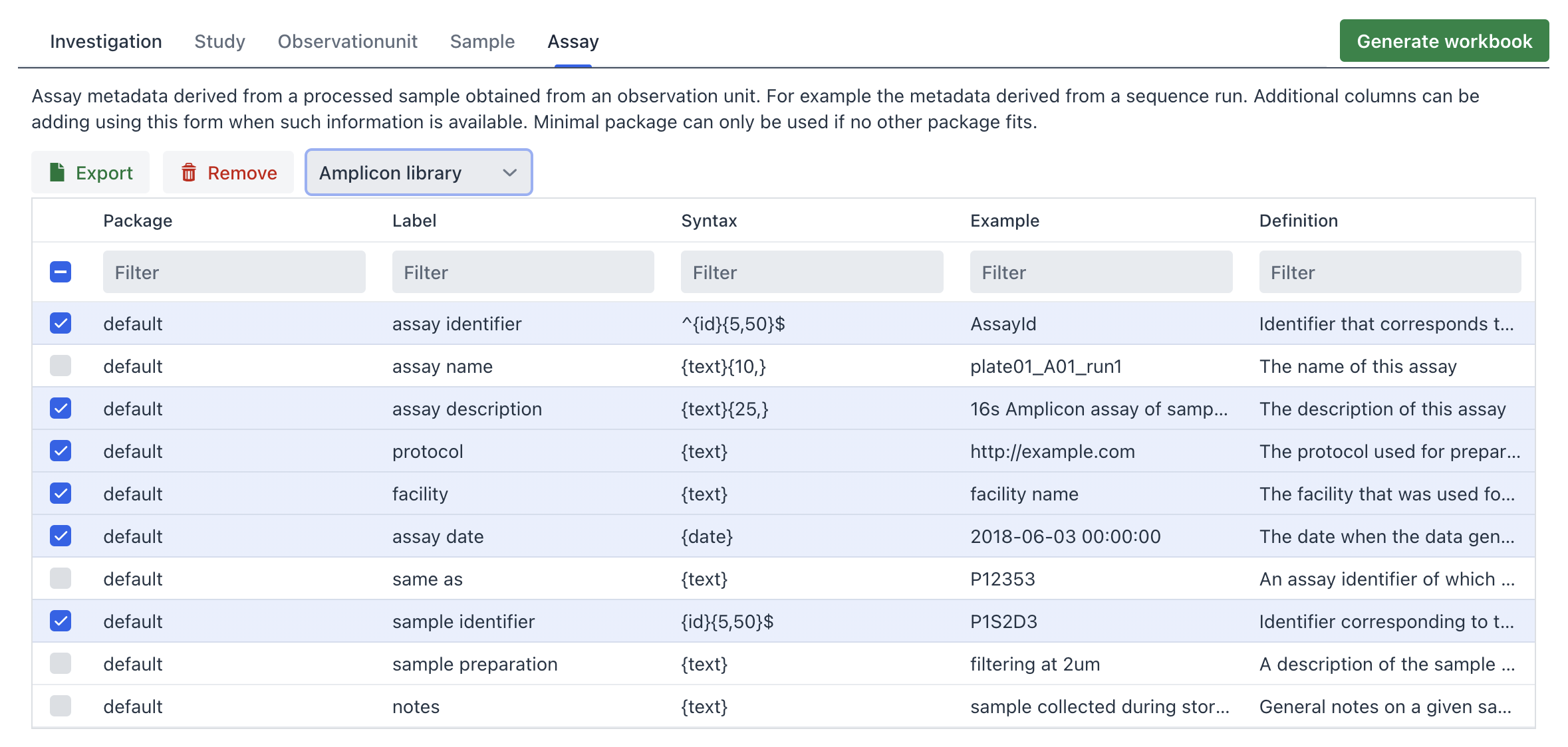 Assay metadata field
